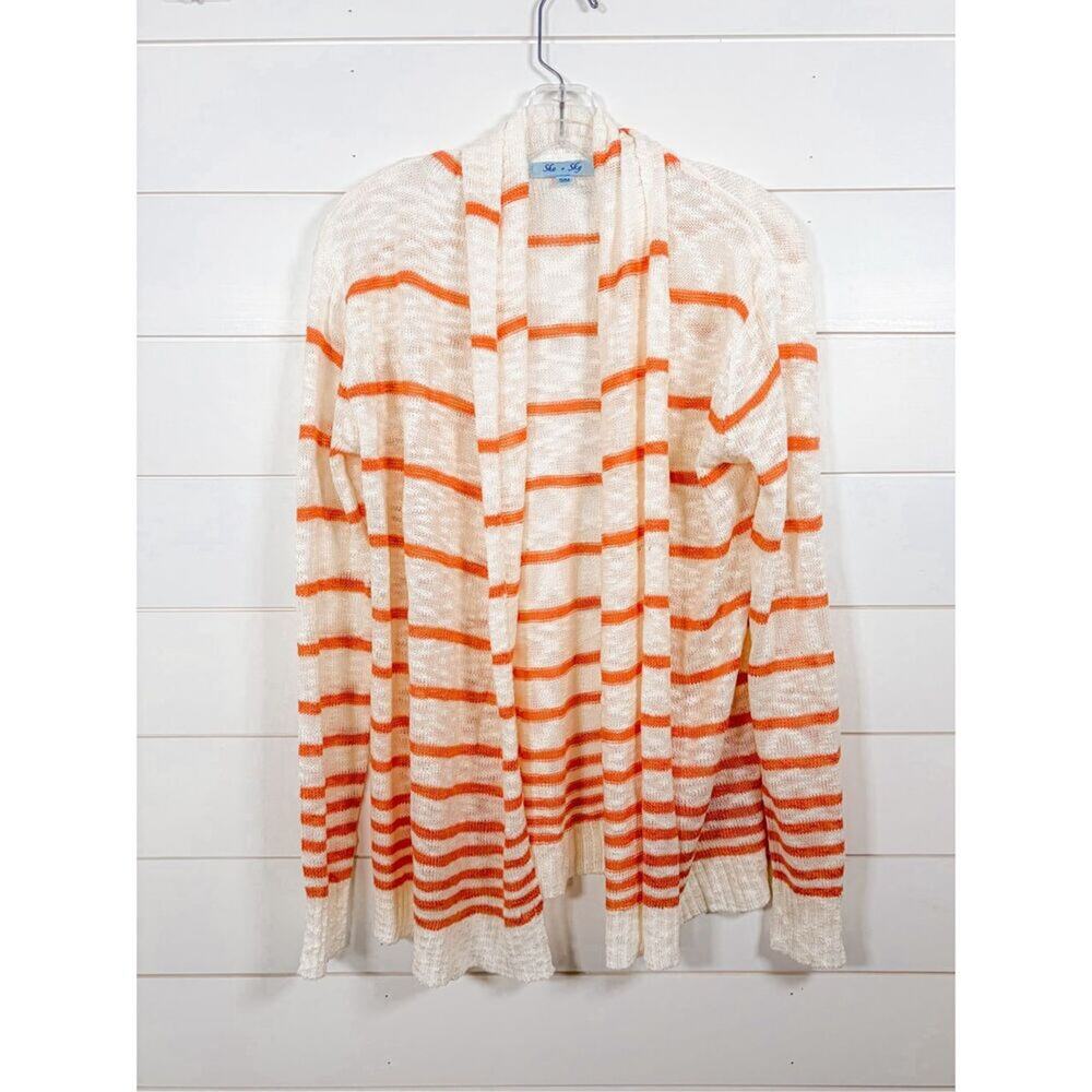 NWOT She + Sky Women's Striped Open Front Knit Cardigan Sweater Cream Orange S/M